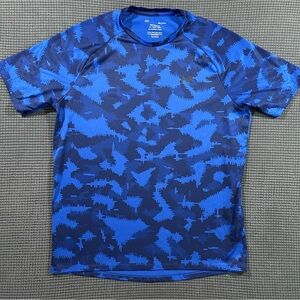 Under Armour Tech Tee Blue Camo HeatGear Shirt Mens Medium